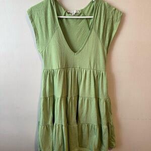 Green V-Neck Tiered Dress